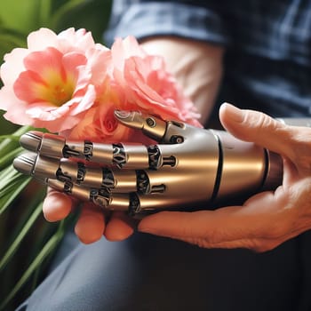 Illustration on the topic Disabled people and modern prosthetics of arms and legs. Generative AI. High quality illustration