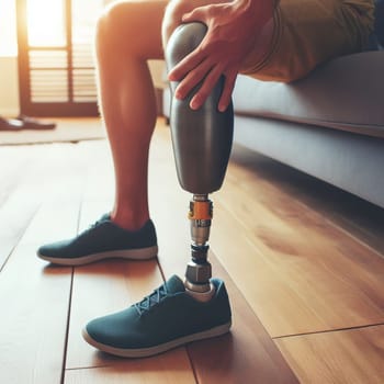 Illustration on the topic Disabled people and modern prosthetics of arms and legs. Generative AI. High quality illustration