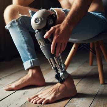 Illustration on the topic Disabled people and modern prosthetics of arms and legs. Generative AI. High quality illustration