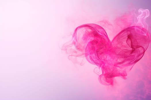 A whimsical heart-shaped pink smoke on a gradient background, perfect for themes of love, romance, and elegance, with ample space for text. Generative AI