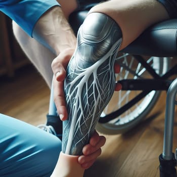 Illustration on the topic Disabled people and modern prosthetics of arms and legs. Generative AI. High quality illustration