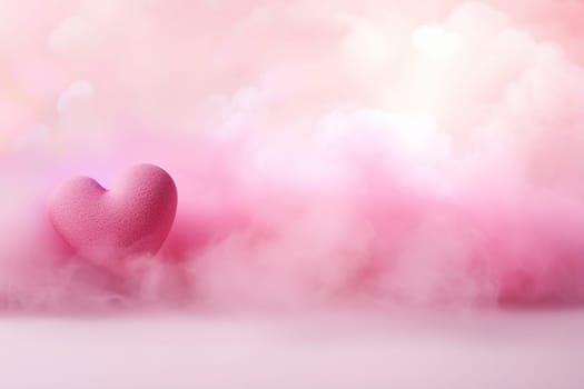 Elegant Valentine's Day background with pink heart and smoke. Empty, copy space for text. Pastel color. Greeting card design. Generative AI