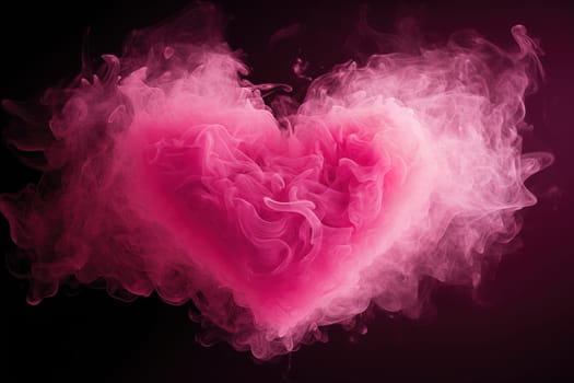 Heart-shaped cloud of pink smoke against dark background, a perfect blend of romance and mystery for Valentine's Day promotions, or evocative cosmetic advertising. Generative AI