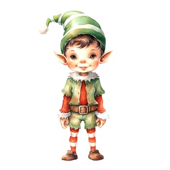 Watercolor Christmas Elf Clipart is a great choice for creating cards, invitations, party supplies and decorations. AI generated.