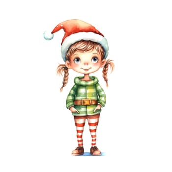 Watercolor Christmas Elf Clipart is a great choice for creating cards, invitations, party supplies and decorations. AI generated.