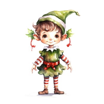 Watercolor Christmas Elf Clipart is a great choice for creating cards, invitations, party supplies and decorations. AI generated.