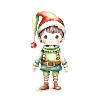 Watercolor Christmas Elf Clipart is a great choice for creating cards, invitations, party supplies and decorations. AI generated.