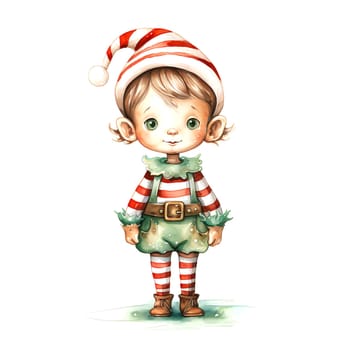 Watercolor Christmas Elf Clipart is a great choice for creating cards, invitations, party supplies and decorations. AI generated.