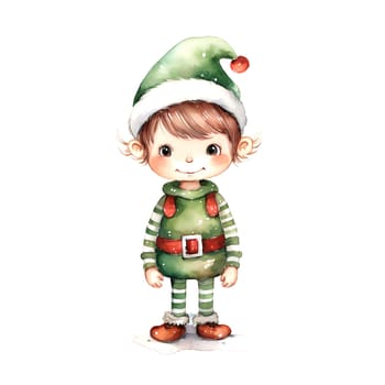 Watercolor Christmas Elf Clipart is a great choice for creating cards, invitations, party supplies and decorations. AI generated.