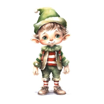 Watercolor Christmas Elf Clipart is a great choice for creating cards, invitations, party supplies and decorations. AI generated.