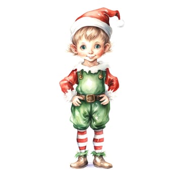 Watercolor Christmas Elf Clipart is a great choice for creating cards, invitations, party supplies and decorations. AI generated.