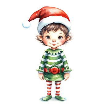 Watercolor Christmas Elf Clipart is a great choice for creating cards, invitations, party supplies and decorations. AI generated.