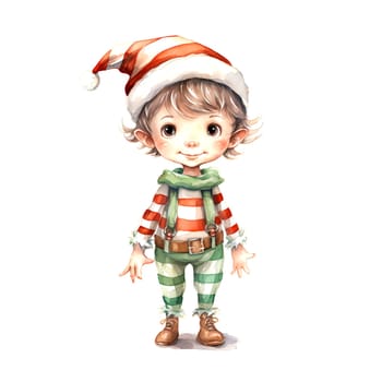 Watercolor Christmas Elf Clipart is a great choice for creating cards, invitations, party supplies and decorations. AI generated.