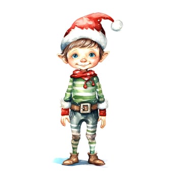 Watercolor Christmas Elf Clipart is a great choice for creating cards, invitations, party supplies and decorations. AI generated.