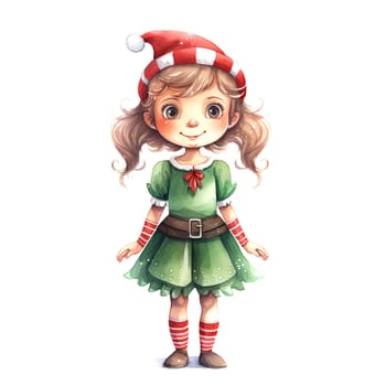 Watercolor Christmas Elf Clipart is a great choice for creating cards, invitations, party supplies and decorations. AI generated.