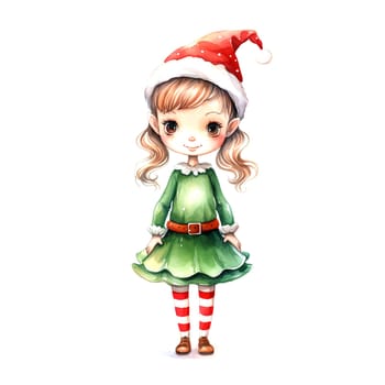 Watercolor Christmas Elf Clipart is a great choice for creating cards, invitations, party supplies and decorations. AI generated.