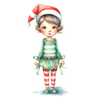 Watercolor Christmas Elf Clipart is a great choice for creating cards, invitations, party supplies and decorations. AI generated.