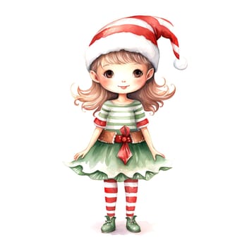 Watercolor Christmas Elf Clipart is a great choice for creating cards, invitations, party supplies and decorations. AI generated.