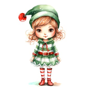 Watercolor Christmas Elf Clipart is a great choice for creating cards, invitations, party supplies and decorations. AI generated.