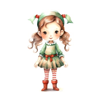 Watercolor Christmas Elf Clipart is a great choice for creating cards, invitations, party supplies and decorations. AI generated.