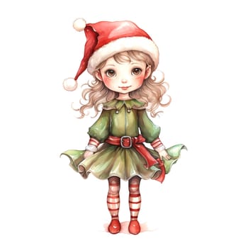 Watercolor Christmas Elf Clipart is a great choice for creating cards, invitations, party supplies and decorations. AI generated.