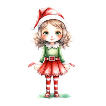 Watercolor Christmas Elf Clipart is a great choice for creating cards, invitations, party supplies and decorations. AI generated.