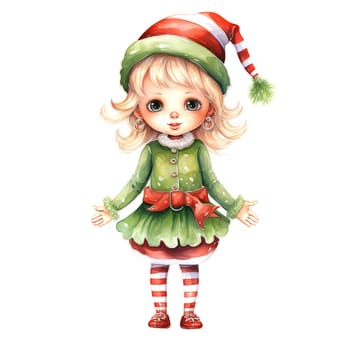 Watercolor Christmas Elf Clipart is a great choice for creating cards, invitations, party supplies and decorations. AI generated.