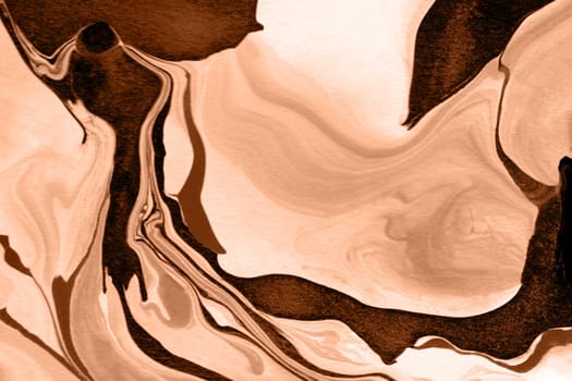 The texture of marble. Spread-out acrylic paint. Abstract background, made in the technique of fluid art. Demonstrating the colors of 2024 - Peach Fuzz.