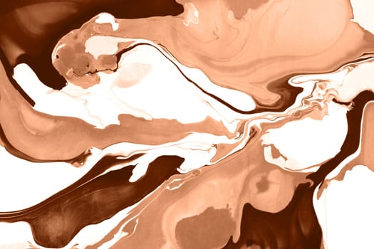 The texture of marble. Spread-out acrylic paint. Abstract background, made in the technique of fluid art. Demonstrating the colors of 2024 - Peach Fuzz.