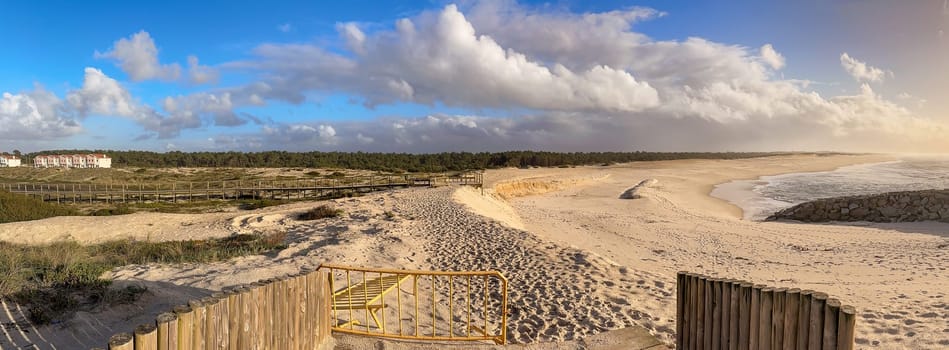 OVAR, PORTUGAL - DECEMBER 4 2023: Low tide reveals what's left of the sand on beach on the south beach of Furadouro in Ovar.