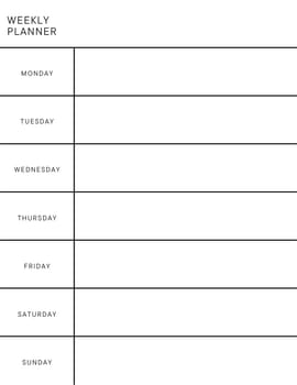 Minimalistic Weekly planner page. Notebook pages for notes and goals. planner page template. Modern Business organizer.