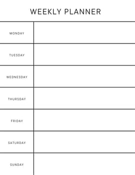 Minimalistic Weekly planner page. Notebook pages for notes and goals. planner page template. Modern Business organizer.