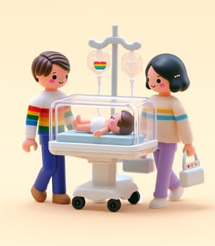 illustration depicting medical staff people at the hospital take care of newborn baby ai generated