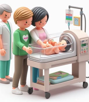 illustration depicting medical staff people at the hospital take care of newborn baby ai generated