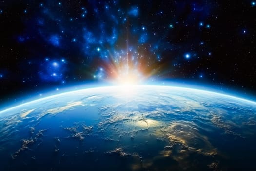 A planet with the sun shining