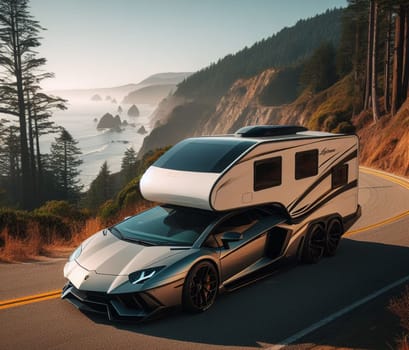 expensive fast sports supercar design camper van conversion for digital nomad avdenture weekender ai art generated