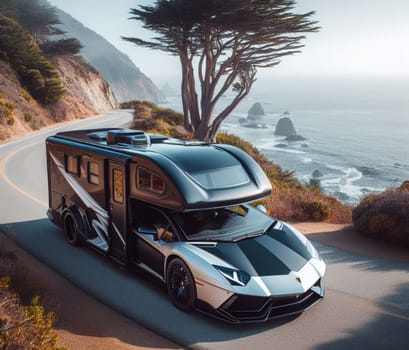 expensive fast sports supercar design camper van conversion for digital nomad avdenture weekender ai art generated