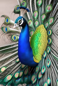 Beautiful peacock with feathers out. Beauty in nature. Animal background.Peacock with feathers out. Close-up of a peacock.