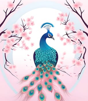 Peacock and cherry blossom background vector illustration. spring season