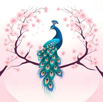 Peacock and cherry blossom background vector illustration. spring season