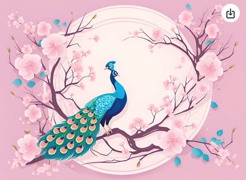 Peacock and cherry blossom background vector illustration. spring season