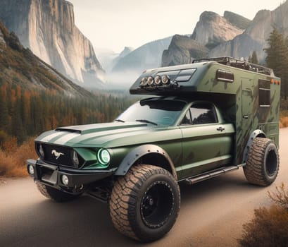 limited edition matte green classic american gt muscle mustang classic car vintage van camper conversion nomadic life weekender