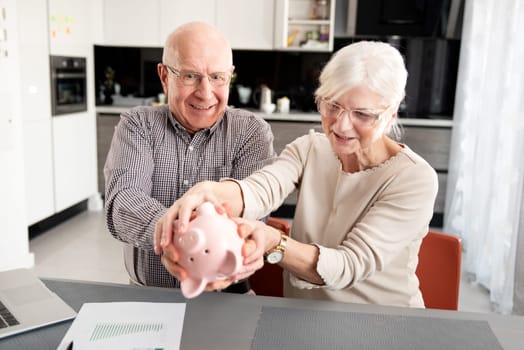 Senior couple is trying to get the savings out of the piggy bank