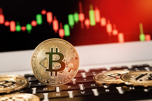 Bitcoin cryptocurrency, virtual money, blockchain technology concept