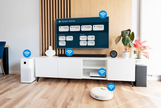 Smart home devices, controlled by smart app. Internet of Things concept