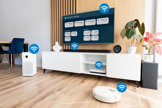 Smart home devices, controlled by smart app. Internet of Things concept