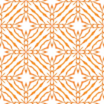 Ikat repeating swimwear design. Orange great boho chic summer design. Watercolor ikat repeating tile border. Textile ready remarkable print, swimwear fabric, wallpaper, wrapping.