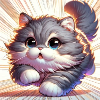 Cute chubby cat run, illustration Generative AI.
