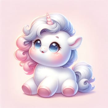 Cute baby unicorn. water colour, Generative AI.