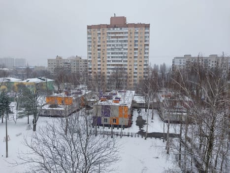 Snowy view of a the city block